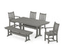 POLYWOOD Traditional Garden 6-Piece Farmhouse Dining Set with Trestle Legs and Bench in Slate Grey image