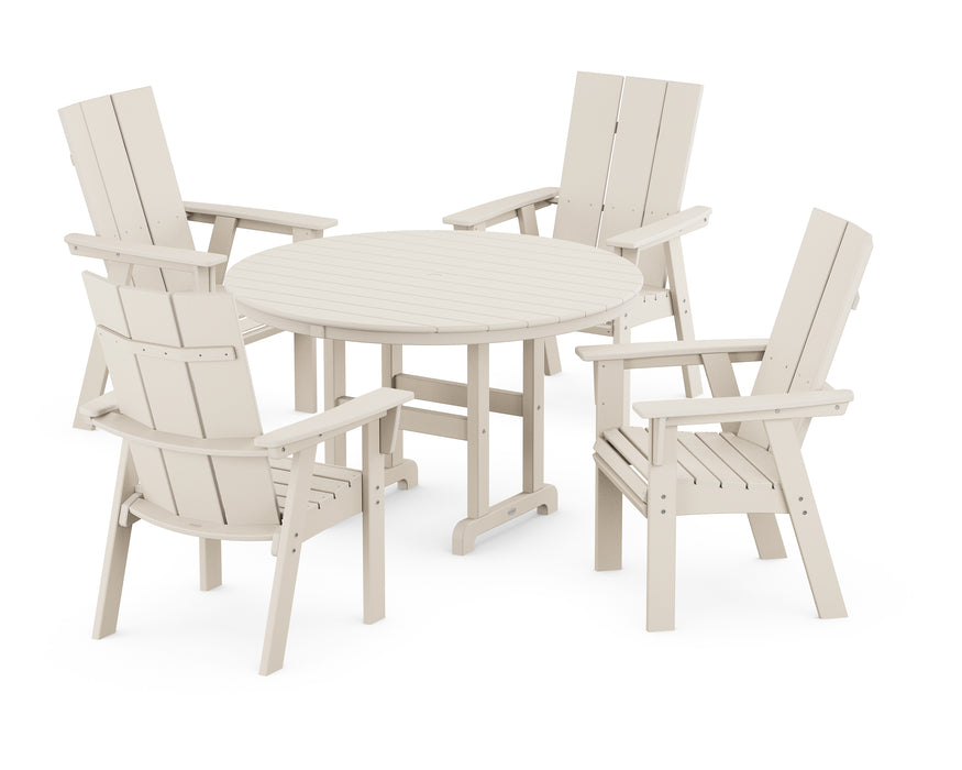 POLYWOOD Modern Curveback Adirondack 5-Piece Round Farmhouse Dining Set in Sand