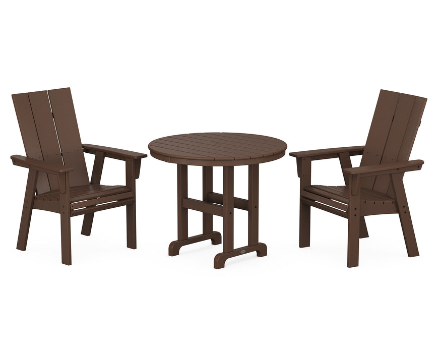 POLYWOOD Modern Adirondack 3-Piece Round Dining Set in Mahogany