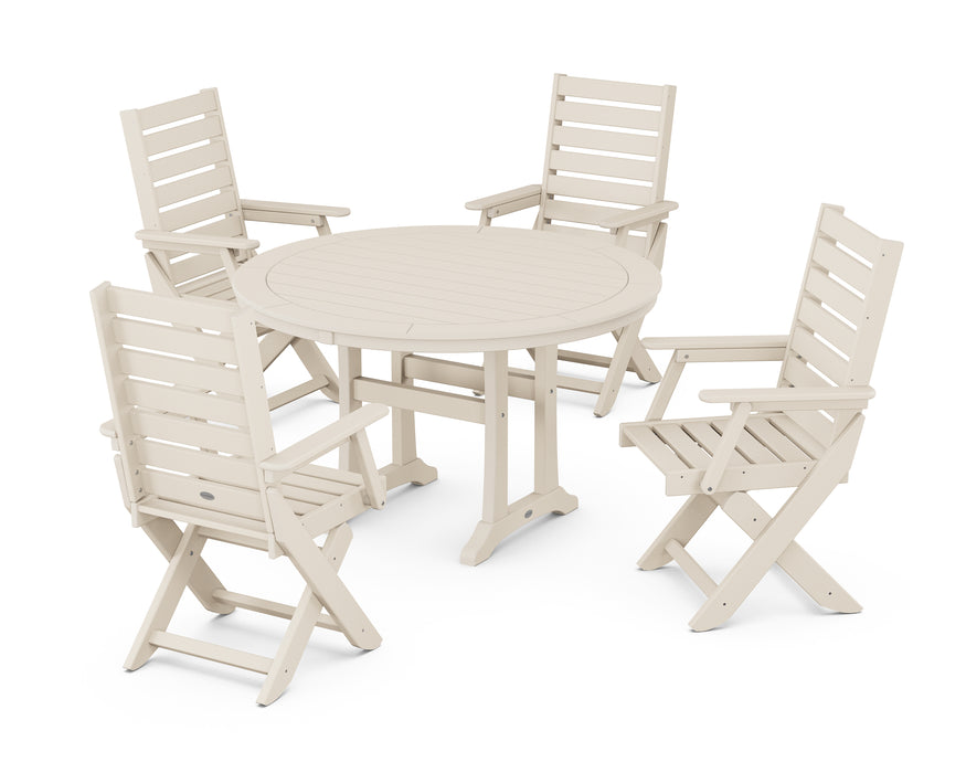 POLYWOOD Captain 5-Piece Round Dining Set with Trestle Legs in Sand