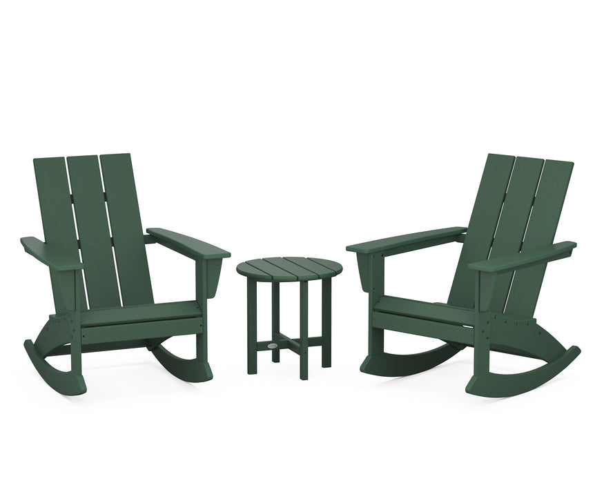 POLYWOOD Modern 3-Piece Adirondack Rocking Chair Set in Green image