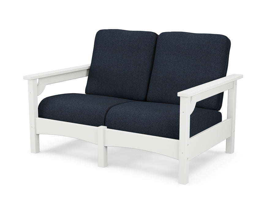 POLYWOOD Club Loveseat in White / Marine Indigo