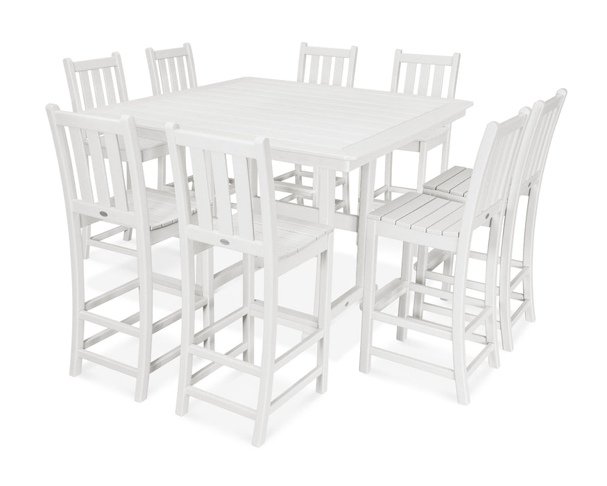 POLYWOOD Traditional Garden 9-Piece Nautical Trestle Bar Set in White image