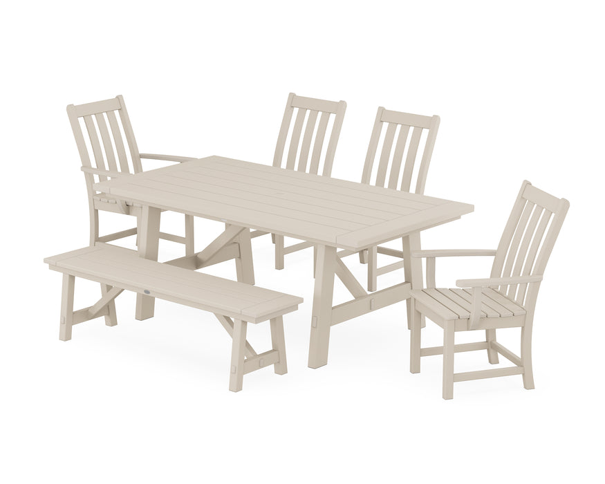 POLYWOOD Vineyard 6-Piece Rustic Farmhouse Dining Set With Bench in Sand