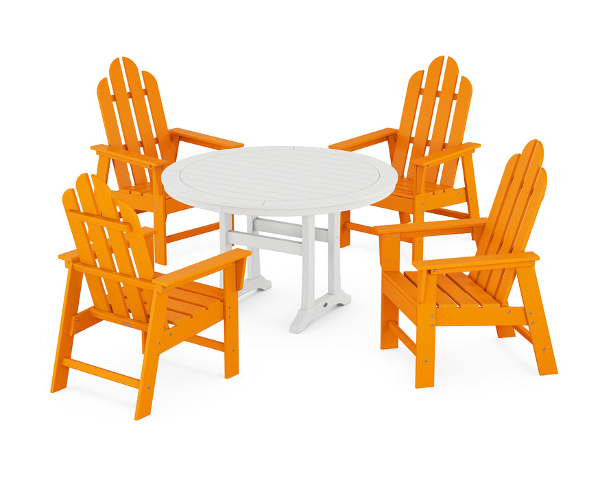 POLYWOOD Long Island 5-Piece Round Dining Set with Trestle Legs in Tangerine / White