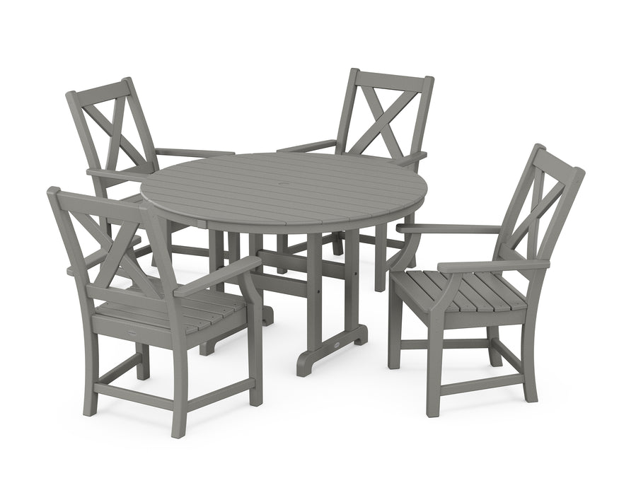 POLYWOOD Braxton 5-Piece Round Farmhouse Dining Set in Slate Grey