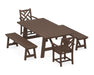 POLYWOOD Chippendale 5-Piece Rustic Farmhouse Dining Set With Benches in Mahogany image