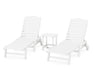 POLYWOOD Nautical 3-Piece Chaise Lounge with Wheels Set with South Beach 18" Side Table in White image