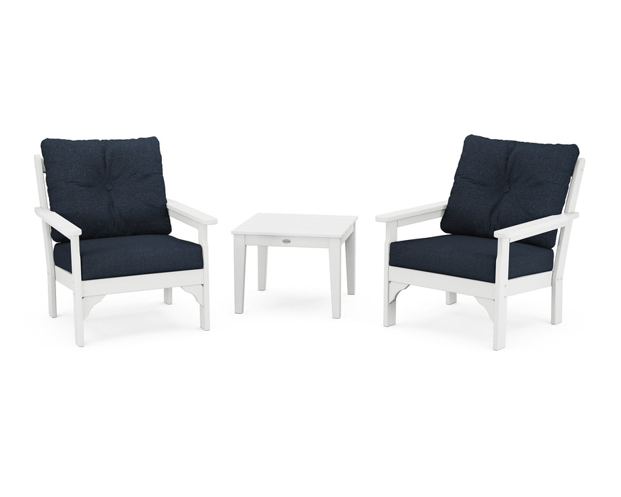 POLYWOOD Vineyard 3-Piece Deep Seating Set in White / Marine Indigo