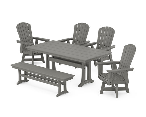 POLYWOOD Nautical Adirondack Swivel 6-Piece Farmhouse Dining Set With Trestle Legs in Slate Grey image