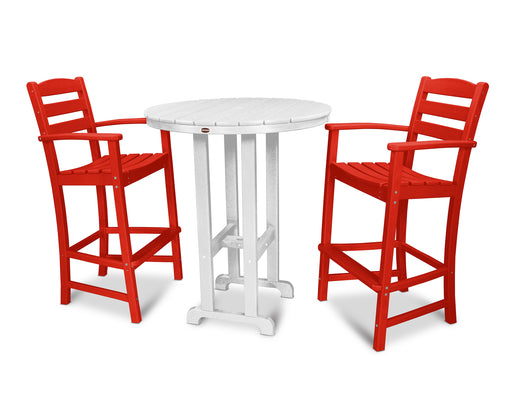 POLYWOOD La Casa Cafe 3-Piece Round Farmhouse Bar Set in Sunset Red / White image