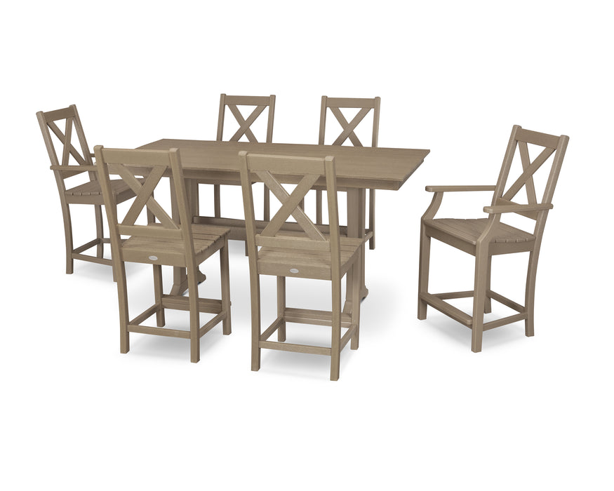 POLYWOOD Braxton 7-Piece Farmhouse Trestle Counter Set in Vintage Sahara