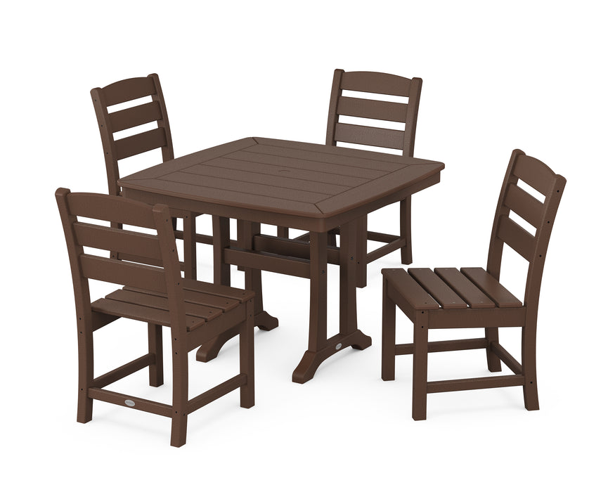 POLYWOOD Lakeside Side Chair 5-Piece Dining Set with Trestle Legs in Mahogany