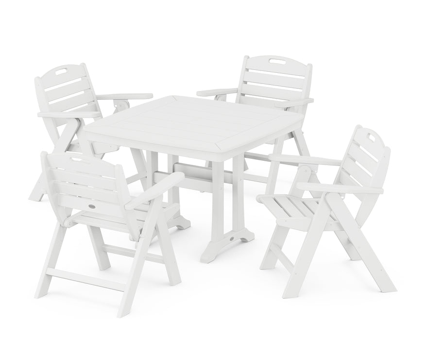 POLYWOOD Nautical Lowback 5-Piece Dining Set with Trestle Legs in White