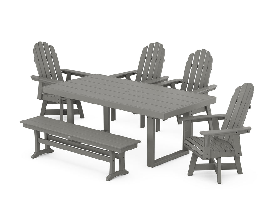 POLYWOOD Vineyard Curveback Adirondack Swivel Chair 6-Piece Dining Set with Bench in Slate Grey