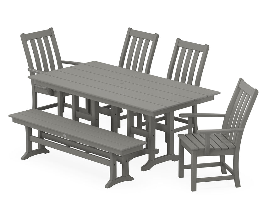 POLYWOOD Vineyard 6-Piece Farmhouse Dining Set with Bench in Slate Grey