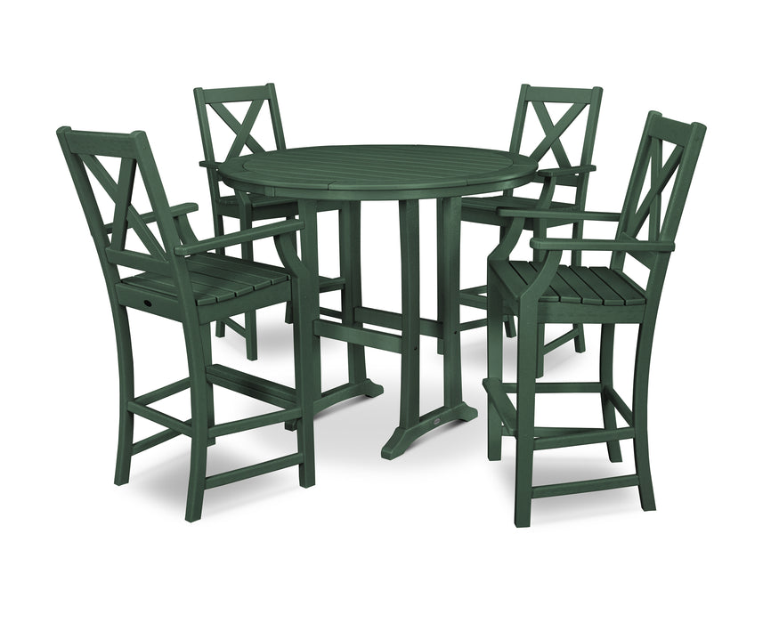 POLYWOOD Braxton 5-Piece Nautical Trestle Arm Chair Bar Set in Green