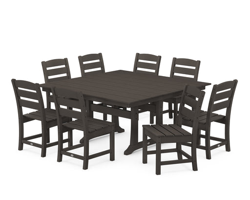 POLYWOOD Lakeside 9-Piece Farmhouse Trestle Dining Set in Vintage Coffee image