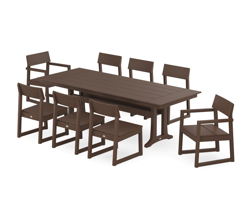 POLYWOOD EDGE 9-Piece Farmhouse Dining Set with Trestle Legs in Mahogany