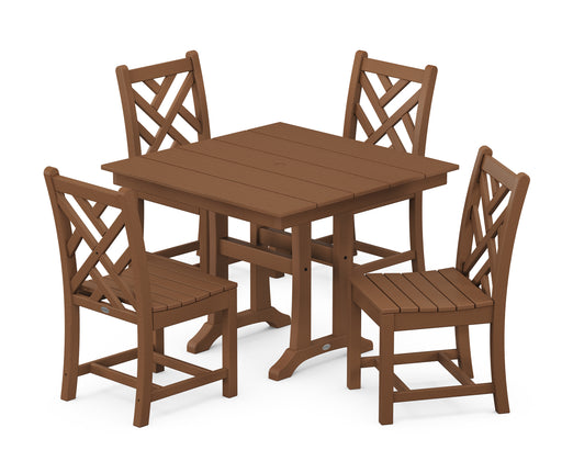 POLYWOOD Chippendale 5-Piece Farmhouse Trestle Side Chair Dining Set in Teak image