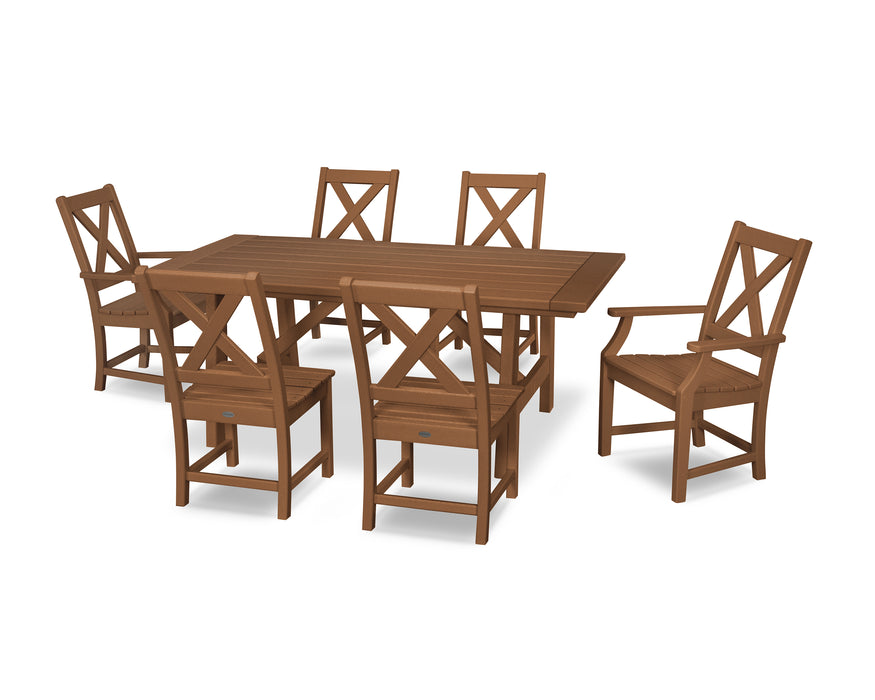 POLYWOOD Braxton 7-Piece Rustic Farmhouse Dining Set in Teak image