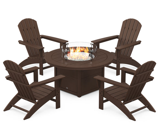 POLYWOOD Nautical 5-Piece Adirondack Chair Conversation Set with Fire Pit Table in Mahogany image