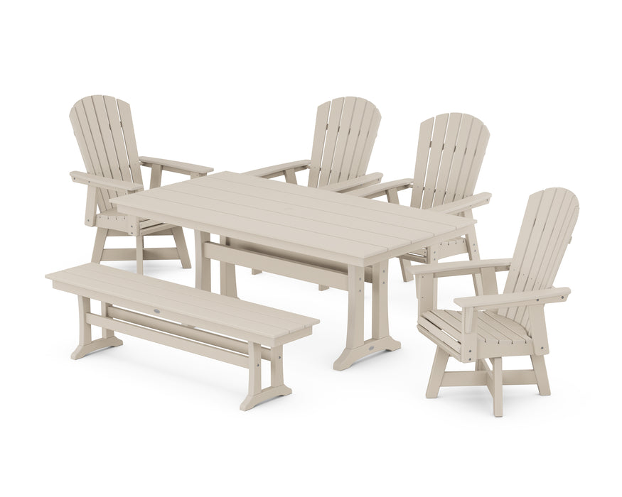 POLYWOOD Nautical Adirondack Swivel 6-Piece Farmhouse Dining Set With Trestle Legs in Sand image