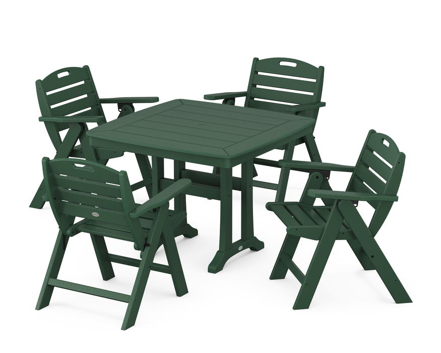 POLYWOOD Nautical Lowback 5-Piece Dining Set with Trestle Legs in Green