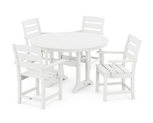 POLYWOOD Lakeside 5-Piece Round Dining Set with Trestle Legs in White image