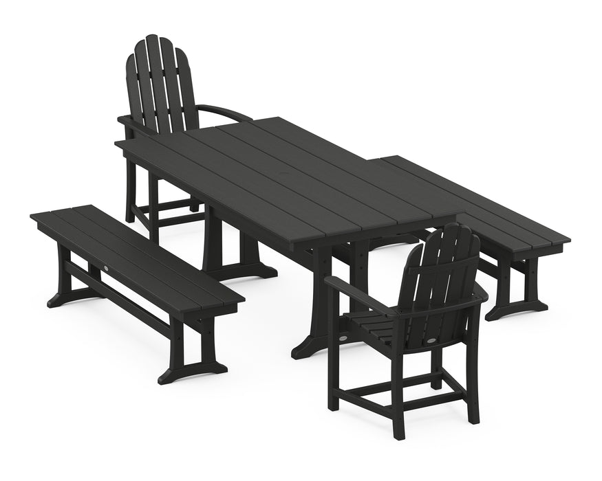 POLYWOOD Classic Adirondack 5-Piece Farmhouse Dining Set With Trestle Legs in Black