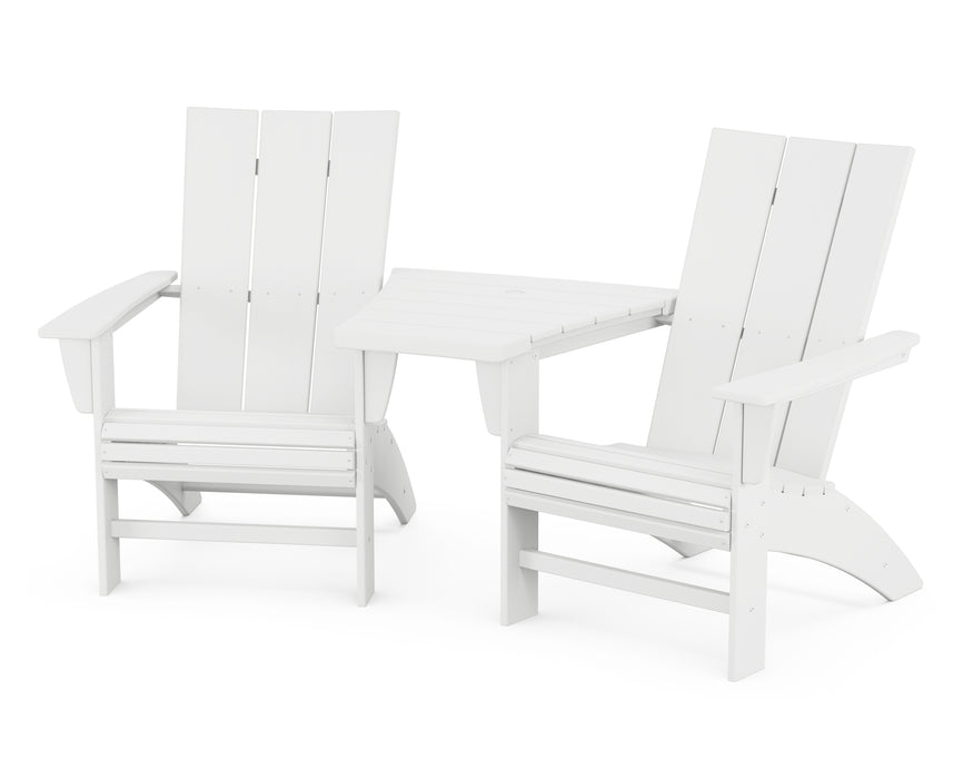 POLYWOOD Modern 3-Piece Curveback Adirondack Set with Angled Connecting Table in White image