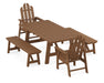POLYWOOD Long Island 5-Piece Rustic Farmhouse Dining Set With Benches in Teak image