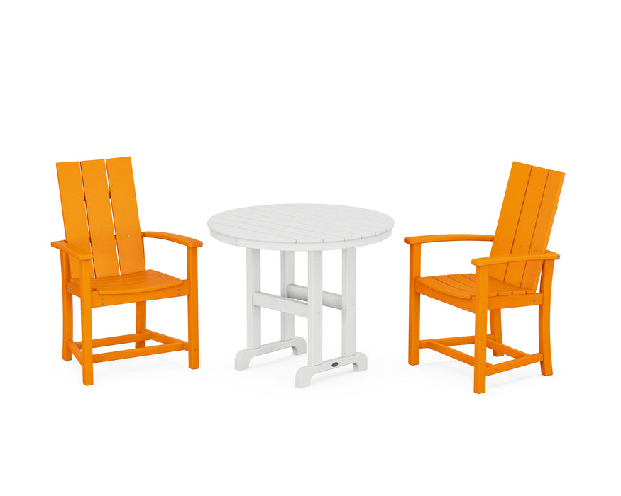 POLYWOOD Modern Adirondack 3-Piece Round Farmhouse Dining Set in Tangerine