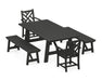 POLYWOOD Chippendale 5-Piece Rustic Farmhouse Dining Set With Benches in Black image