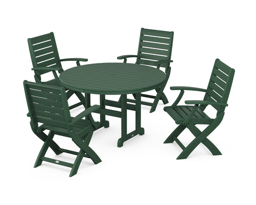 POLYWOOD Signature Folding Chair 5-Piece Round Farmhouse Dining Set in Green image