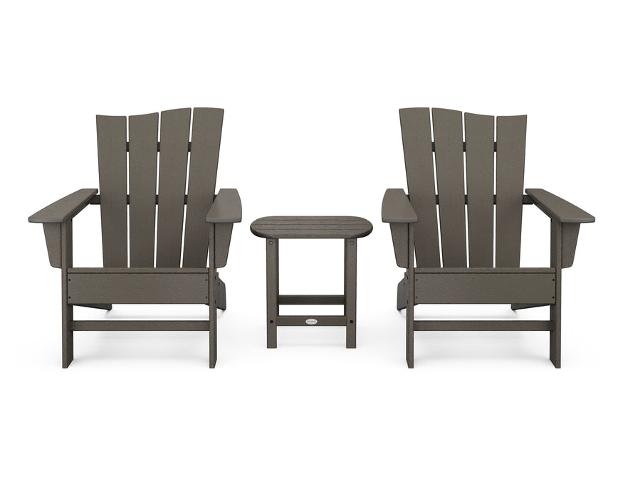 POLYWOOD Wave 3-Piece Adirondack Chair Set in Vintage Coffee