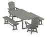 POLYWOOD Nautical Curveback Adirondack Swivel Chair 5-Piece Dining Set with Benches in Slate Grey image