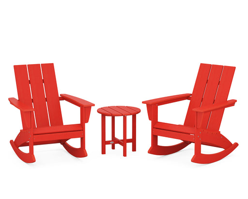 POLYWOOD Modern 3-Piece Adirondack Rocking Chair Set in Sunset Red image