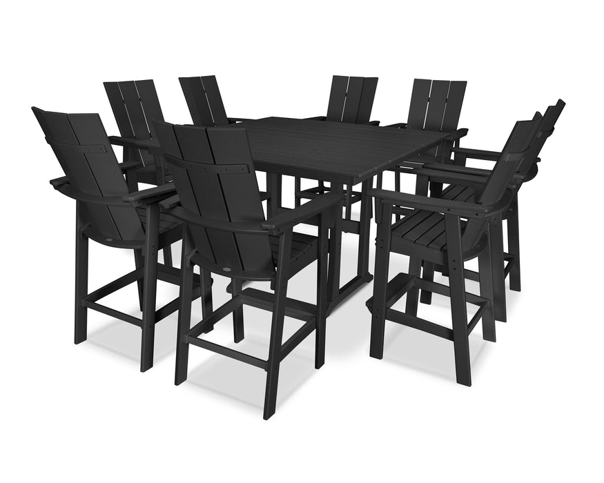 POLYWOOD Modern Curveback Adirondack 9-Piece Farmhouse Trestle Bar Set in Black