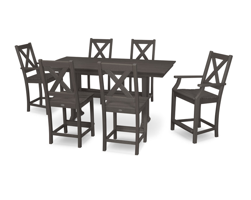 POLYWOOD Braxton 7-Piece Farmhouse Trestle Counter Set in Vintage Coffee