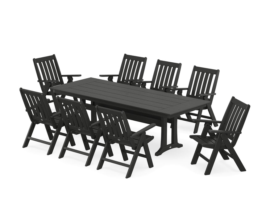 POLYWOOD Vineyard Folding 9-Piece Farmhouse Dining Set with Trestle Legs in Black