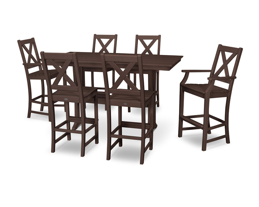 POLYWOOD Braxton 7-Piece Farmhouse Trestle Bar Set in Mahogany