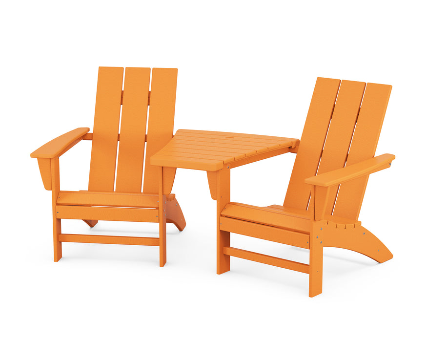 POLYWOOD Modern 3-Piece Adirondack Set with Angled Connecting Table in Tangerine image