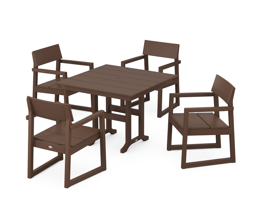 POLYWOOD EDGE 5-Piece Farmhouse Dining Set in Mahogany