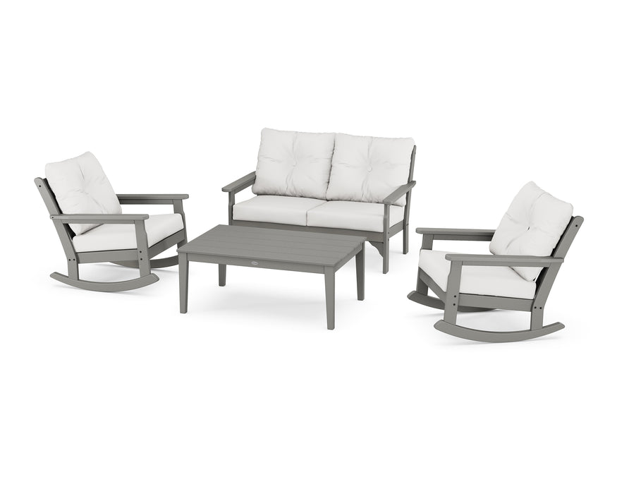 POLYWOOD Vineyard 4-Piece Deep Seating Rocking Chair Set in Slate Grey / Natural Linen