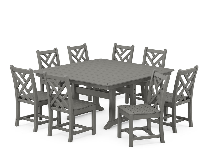 POLYWOOD Chippendale 9-Piece Nautical Trestle Dining Set in Slate Grey image