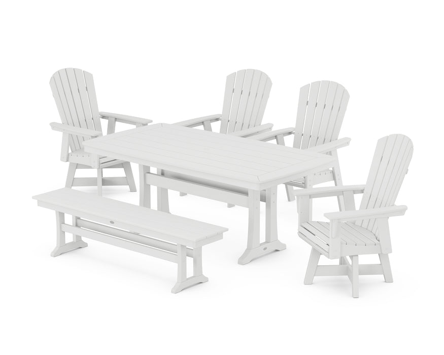 POLYWOOD Nautical Adirondack Swivel 6-Piece Dining Set with Trestle Legs in White image