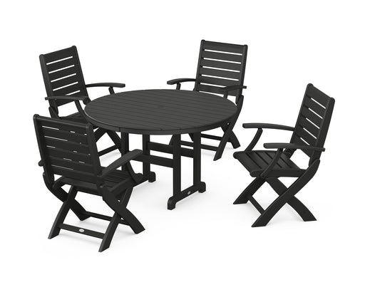 POLYWOOD Signature Folding Chair 5-Piece Round Farmhouse Dining Set in Black image