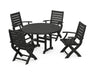 POLYWOOD Signature Folding Chair 5-Piece Round Farmhouse Dining Set in Black image