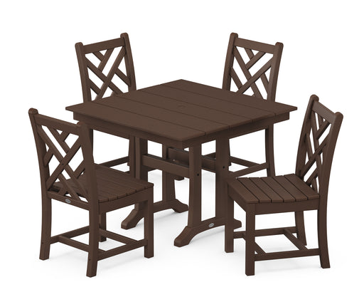 POLYWOOD Chippendale 5-Piece Farmhouse Trestle Side Chair Dining Set in Mahogany image